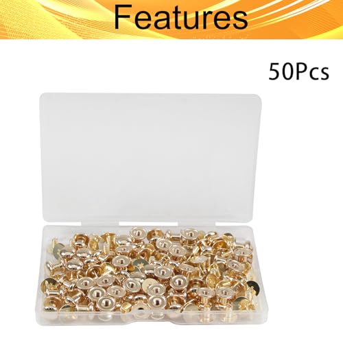 50 Sets Chicago 8mm Round Head Button Phillips Screw Stud Rivet, Leather Rivets Craft Belt for DIY Craft Leather Craft Repairs Decoration (Gold)