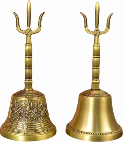 Cool Well金剛鈴 神楽鈴 宴会ベル 真鍮 仏教ベル 鈴 ハンドベル 仏鈴 道鈴 仏具 神具 三清鈴 お盆用品 道教楽器 密教法具 仏壇用 仏教 仏具 心霊浄化 癒し 魔除け 除霊 癒し寺院仏具 (A+B)