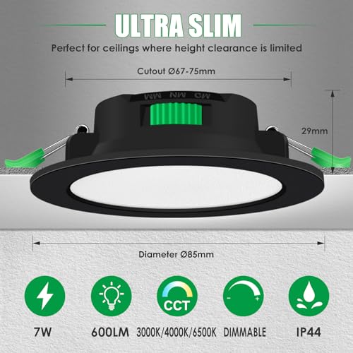 ALUSSO LED Downlights Ceiling Dimmable 7W IP44 Recessed Ceiling Lights 3000K Warm 4000K Neutral 6500K Adjustable Spotlights Ceiling Lights - Image 2