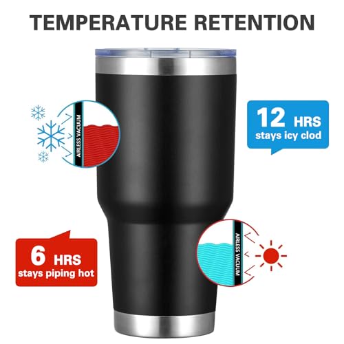 Image of MEWAY 30oz Insulated Tumbler With Lids and Straws,Stainless Steel Double Vacuum Coffee Tumbler Cup, Brush, Durable Powder Coated Coffee Cup for Cold & Hot Drinks, Office, Travel(Black,4 PACK)