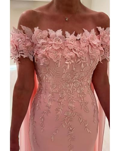 Lace Applique Mother of The Bride Dresses with Cape Mermaid Off Shoulder Chiffon Mother of Groom Dresses for Wedding3