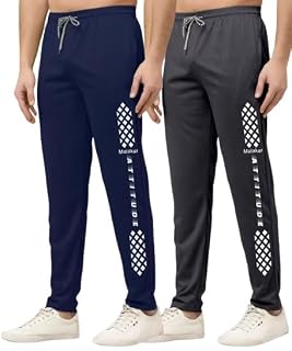 MALAKAR® Track Pants for Mens/Joggers for Men/Lower Lycra Blend with 2 Side Zipper Pockets for Gym, Exercise, Morning Walk, Sports Attitude Combo Navy Blue Dark Grey (Size M) (Pack of 2)