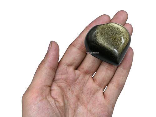 Image of Crystal Heaven Certified Golden Sheen Obsidian Heart Palm Pebbles Stones For Anxiety Stress Relief Massage - Aaa Grade Original Healing Gemstone Agate Heart Palm Stone For Yoga Meditation Spiritual