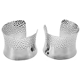 Veemoon Brazaletes Anchos de Metal para Mujer, Pulseras Abiertas Textura Rayada y Diseño Tipo Puño, Color Plata, 2 Piezas, Joyería Envolvente Versátil para Uso Diario y Ocasiones