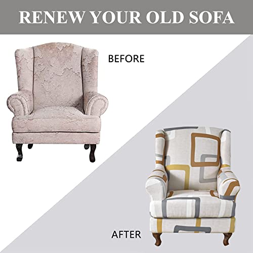 Gostady Wing Chair Slipcovers 2-Piece Stretch Wingback Chair Covers Sofa Wingback Armchair Slipcovers Non-Slip Furniture Protector Slipcover With Elastic Bottom For Wingback Chairs Living Room Bedroom #TOP6