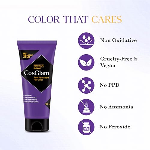 Image of Cosglam Semi Permanent Hair Color #62 Midnight Violet (120g) | No Ammonia, No Peroxide | Vegan Non-Oxidative Hair Dye for Women & Men | Conditioner Enriched Glossy Finish