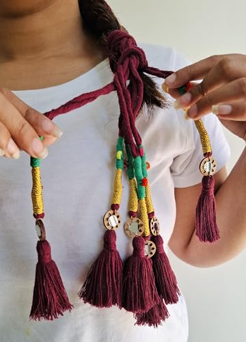 Image of Zippy Flora Handmade Boho Parandi / Paranda Traditional Hair Accessory for Women & Girls | Ethnic Braided Hair Tassels, Choti Hair Extension, Decorative Braid Jewelry for Festive & Wedding Hairstyles (Neelima Burgundy)