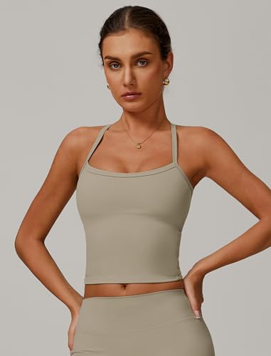 Image of QBGJTD Womens Longline Sports Bras Cross Back Active Gym Yoga Padded Workout Crop Tank Top with Built in Bra