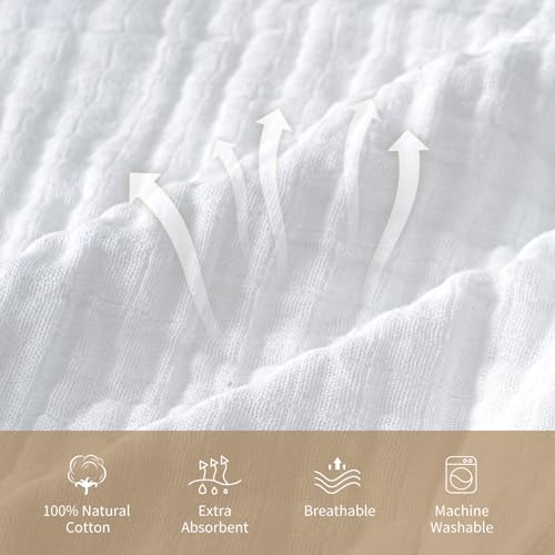 Image of david's kids 2 Pack Hooded Baby Towels, 100% Muslin Cotton 6-Layer Ultra Soft Breathable Absorbent Baby Bath Towels for Infant and Toddler, Newborn Essentials, Large 32x32Inch, White & Grey