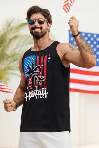 Image of VOGSTART Mens Hawaiian Beach Tank Tops Summer Vacation Muscle Top Graphic Sleeveless Shirts (S-3XL)