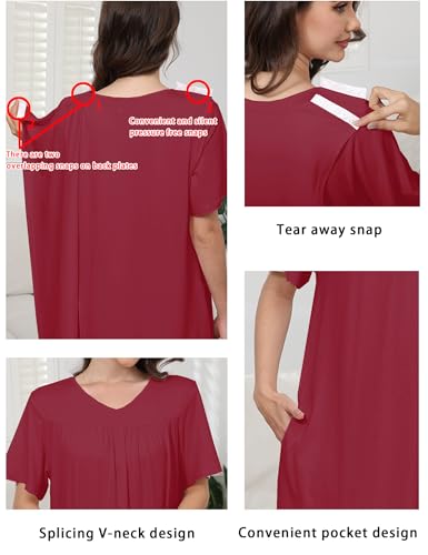 Image of Hospital Gowns for Women Open Back Tear Away Snap Post shoulder Dress Short Sleeve Soft Adaptive Clothing with Pockets