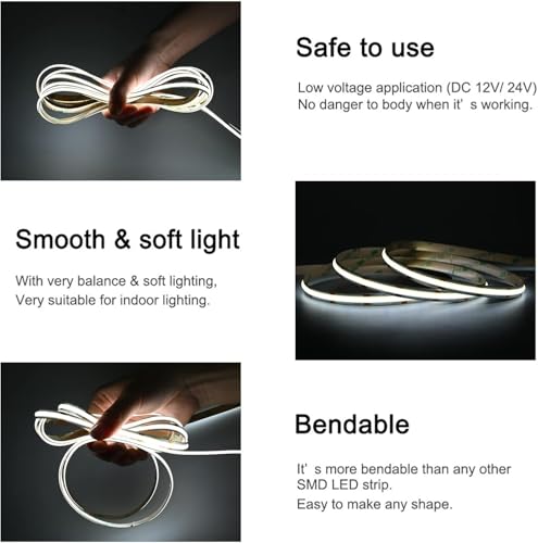 Tira de LED COB Flexible 16.4 pies 1600 LEDs Blanco Frío miniatura 2