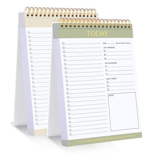 2 Pack To Do List Notepad, Undated Daily Planner Notebook A5 Spir...