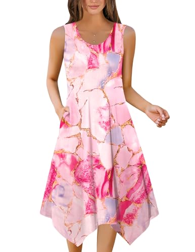 Zeagoo Womens Casual Dress for Summer Tank Dress Loose Flowy Beach Dress with Pockets Hankerchief Flare Midi Sundress 20252
