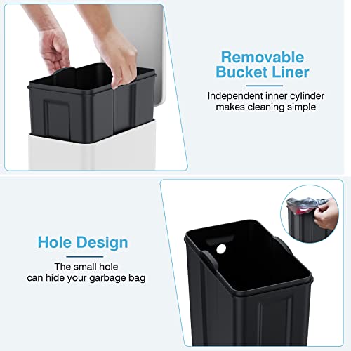 Image of BETHEBEST Small Trash Can with Soft Close Lid,2.6 Gallon Compact Garbage Can with Removable Liner Bucket for Bathroom,Office,Bedroom，White(with 120 Count Garbage Bag)