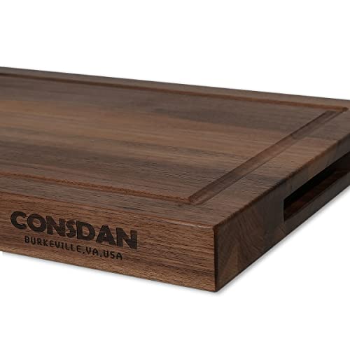 Image of CONSDAN Walnut Cutting Board for Kitchen, USA Grown Hardwood, 16 x 12, with Invisible Inner Handle, Prefinished with Food-Grade Oil, Suitable for Kitchen Edge Grain, 1-1 /2 inch Thick