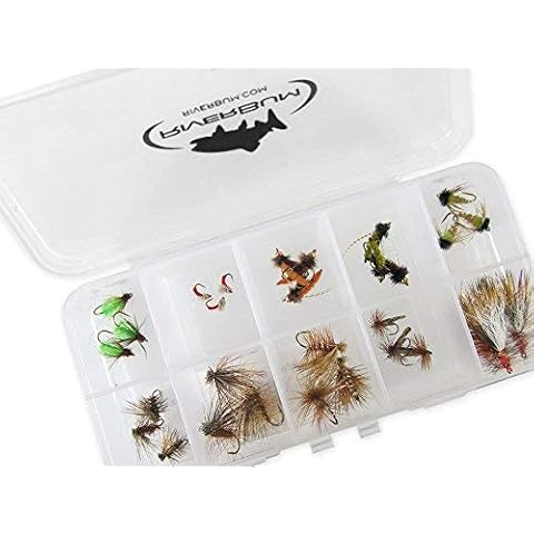 RiverBum Caddis Trout Assortment Kit with Fly Box, Nymphs, Dry Flies, Emergers, Parachutes for Trout Fly Fishing - 30 Piece Cover