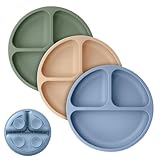 Cutebe 3 Pack Suction Plates for Baby Food Grade Silicone Baby Plates with Suction Microwave & Dishwasher Safe Toddler Plates Divided Design & Raised Edges Toddler Dishes for Feeding