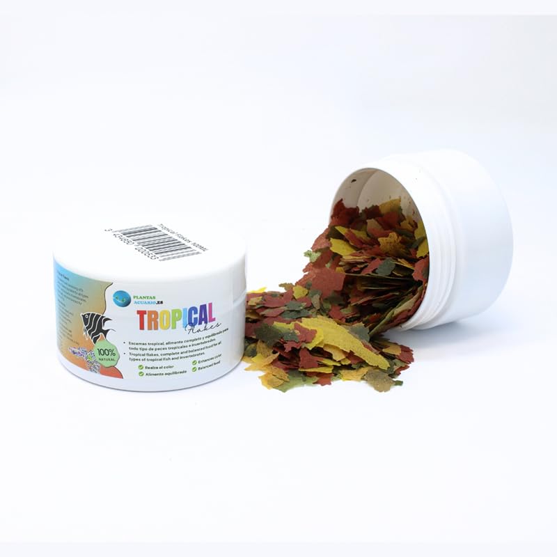 Tropical Flakes Plantasacuario 100ml, Comida en Escamas para Todo Tipo de Peces Tropicales y de Agua Caliente, Saludable y Potencia el Color, Dieta Diaria equilibrada para Peces