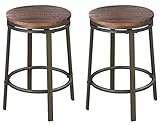 O&K Furniture 24-Inch Backless Swivel Bar Stool, Industrial Kitchen Counter Height Stool Chairs with Wooden Seat-Pub Height, Dark Brown, Set of 2