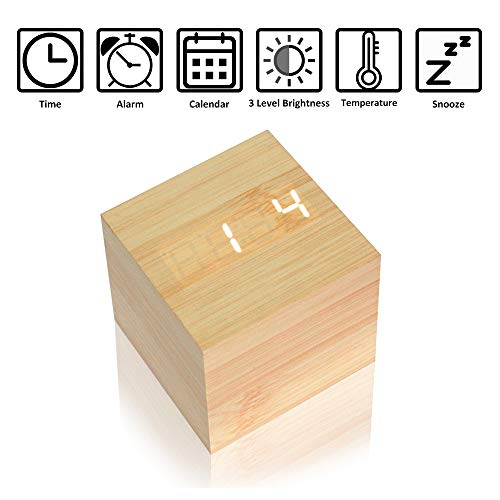 Mini Cube LED Wooden Alarm Clock LED Digital Clock Yellow_White - Image 2