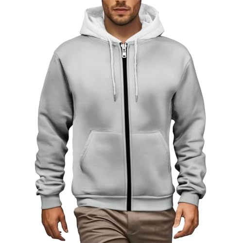 Mashaouyo Sudadera gruesa con capucha para hombre, de gran tamaño, con cremallera, con bolsillos, sudaderas con capucha de manga larga, sudaderas con capucha para entrenamiento, gris, M