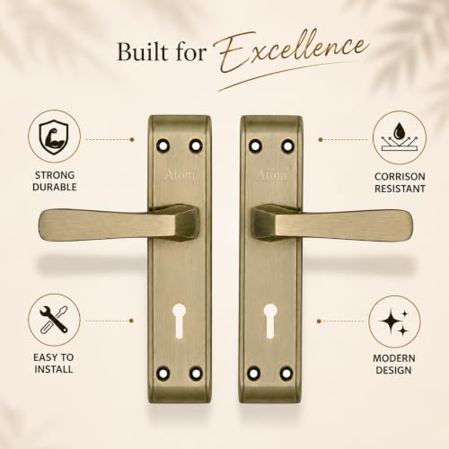 Image of Atom Pack of 2 Heavy Duty Mortise Door Lock for Bedroom, Living Room, Main Door, Brass Antique Finish | 3 Keys | 6 Lever Double Stage Lockset for House Hotel Office(1002KY)