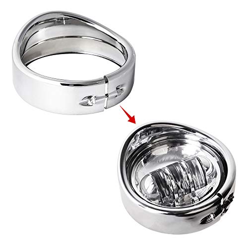 Image of NTHREEAUTO 4.5 inch Motorcycle Passing Lights Trim Rings, Chrome Fog Lamp Visor Bezel Compatible with 1962-later Harley Touring Road King Softail Street Glide Sportster Electra Glide