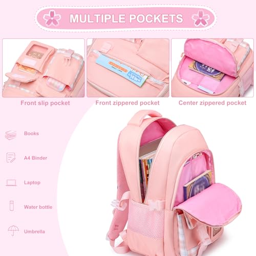 KEBEIXUAN School Bags for Girls - Kawaii Personalised Kids Backpack, Water Resistant Rucksack for Primary Middle School