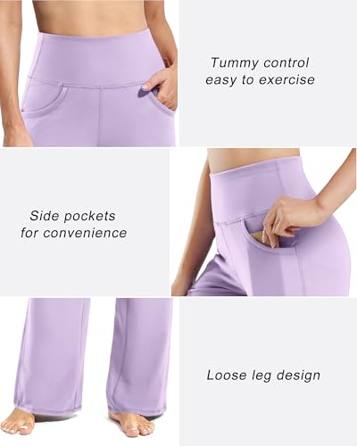 Image of Promover Wide Leg Pants Woman Yoga Pants with Pockets Stretch Loose Casual Lounge Sweatpants Petite /Regular /Tall