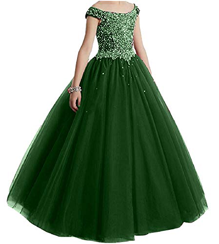 Honeydress Girl's Tulle Beaded Girls Pageant Dresses A Line Kids Ball Gown Flower Girl Dress for Weddings