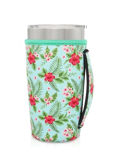 AJLTPA Cup Holder with Handle, 20oz-24oz Tumbler Cups, Tropical Floral