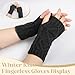 Justay Women Winter Warm Knit Fingerless Gloves Hand Crochet Thumbhole Arm Warmers Mittens