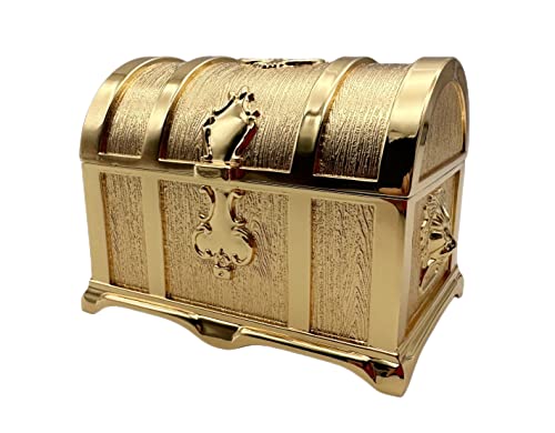 Ansimple アンティーク調 合金製宝箱 合金ボックス ケース 海賊宝箱 収納箱 小物入れ 宝物入れ 宝箱の宝石箱 アクセサリー ヴィンテージインテリア 雑貨 置物 (中サイズ(金色))