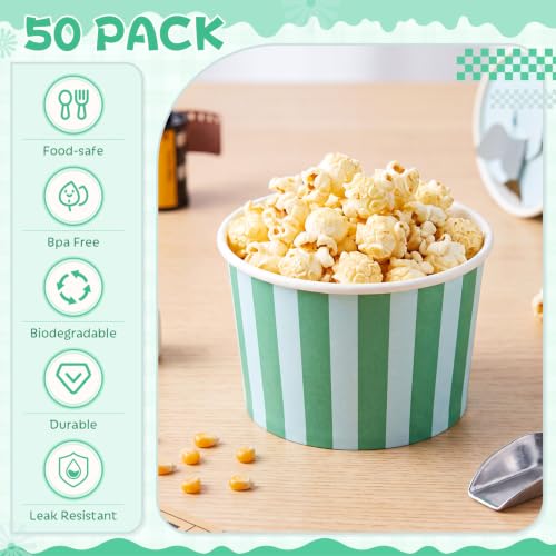 Image of Zopeal 50 Count Teal and Light Blue Striped Ice Cream Cups Dessert Bowls