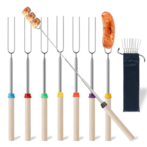 8er-Satz Grillspieße Lagerfeuer,Einziehbarer Marshmallow Spieße,Lagerfeuer Spieße Lang,Rostfreie Stähle Stockbrot Spieße,für Camping,Gartenparty,Grillparty