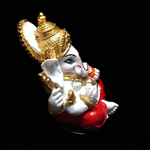 Estátua de Ganesha Colorido Branco Resina 10cm