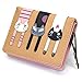 Valentoria® Mini-Geldbörse aus Kunstleder für Damen, zweifach klappbar, Design mit 3 Katzen, Geburtstagsgeschenk coffee