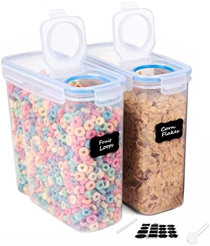 Cereal containers for Storage 2 x 4 Litre Dishwasher Safe Storage for Cereals, Pasta, Rice, Dry Foods, pet Food, Coffee, Flour | Easy Grip Handle | Easy Open Pour lid | Removable lid (2 x Blue)