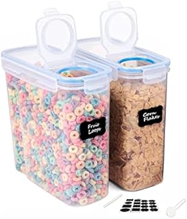 Cereal containers for Storage 2 x 4 Litre Dishwasher Safe Storage for Cereals, Pasta, Rice, Dry Foods, pet Food, Coffee, Flour | Easy Grip Handle | Easy Open Pour lid | Removable lid (2 x Blue)