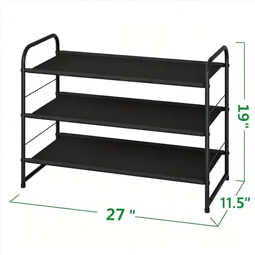 Ekisemio-3-Tier-Stackable-Shoe-Rack--Expandable-Adjustable-Fabric-Shoe-Organizer-Space-Saving-for-Closet-Black