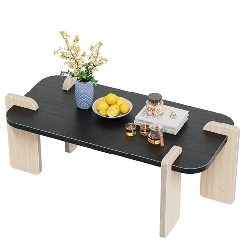 OYRREU Table Basse Aspect Bois 108 x 52 x 40 cm, Table de Salon Minimaliste à Assemblage Tenon-Mortaise, Table d'Appui Stable pour Salon et Espace Détente