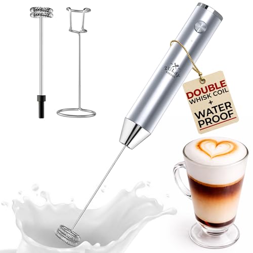 Image of Zulay Kitchen Rechargeable Milk Frother Handheld - Frother Wand, Drink Mixer, Electric Whisk Frother, for Cappuccinos, Matcha & Protein Powder - Lux 4 Whisk 2 Speed Waterproof 2000mAh Silver