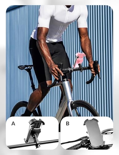 Image of ROCKBROS Bike Phone Holder - Motorcycle & Scooter Mount, Adjustable, Shockproof, Security Lock, 4.7'-6.8' Phones 2-Pack (Handlebar Mount Pink + White)