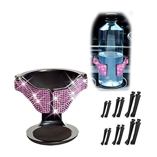Auceli Car Cup Holder, Bling Rhinestone Cup Bottle Mount With Car Air Vent Clips, Adjustable Crystal Drink Holder Stand For Coffee Water Tea, Universal Automotive Interior Accessories (Pink) #TOP20