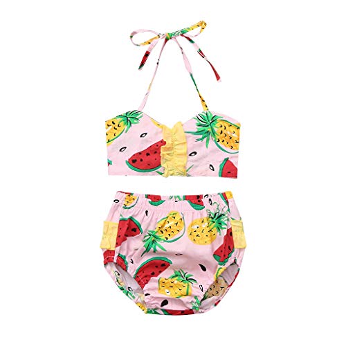 Cuekondy Toddler Baby Girls Kids Bikini Swimsuit Set Cute Pineapple Watermelon Print Swimwear Beach Bathing Suit(Pink,2-3 Years)