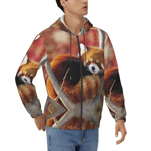 Sweat à capuche homme motif panda rouge décontracté manches longues