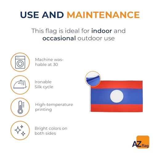 Image of AZ FLAG - Laos Flag - 3x5 Ft - 100D Polyester Laotian Banner with Two Metal Grommets - Fade Resistant - Vivid Colors - 3' x 5' Feet - 150x90 Cm