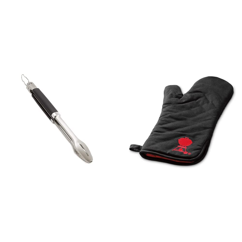 Weber 6760 Precision Grill Tongs Premium Grillzange, Schwarz/Silber & 6472 Grillhandschuh, Größe universal, schwarz