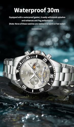 Image of OLEVS Watches for Men Luxury Dress Diamond Day Date Chronograph Watch Stainless Steel Business Waterproof Luminous Gift Mens Wrist Watch